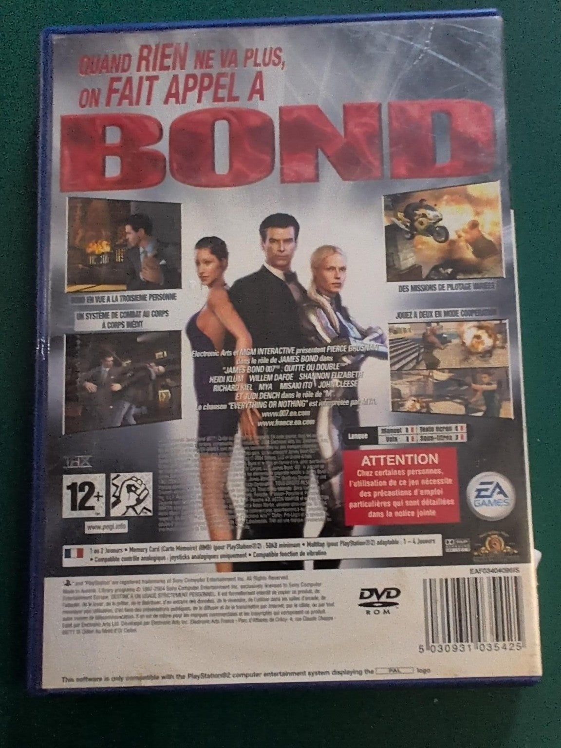 007 Quitte ou Double PlayStation 2 PS2 PAL - face arrière
