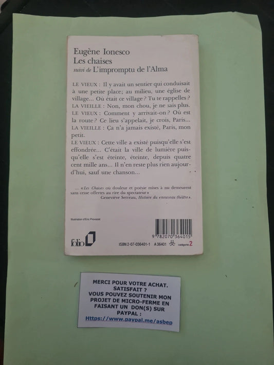 Les chaises / l'impromptu de l'alma, eugène ionesco 9782070364015