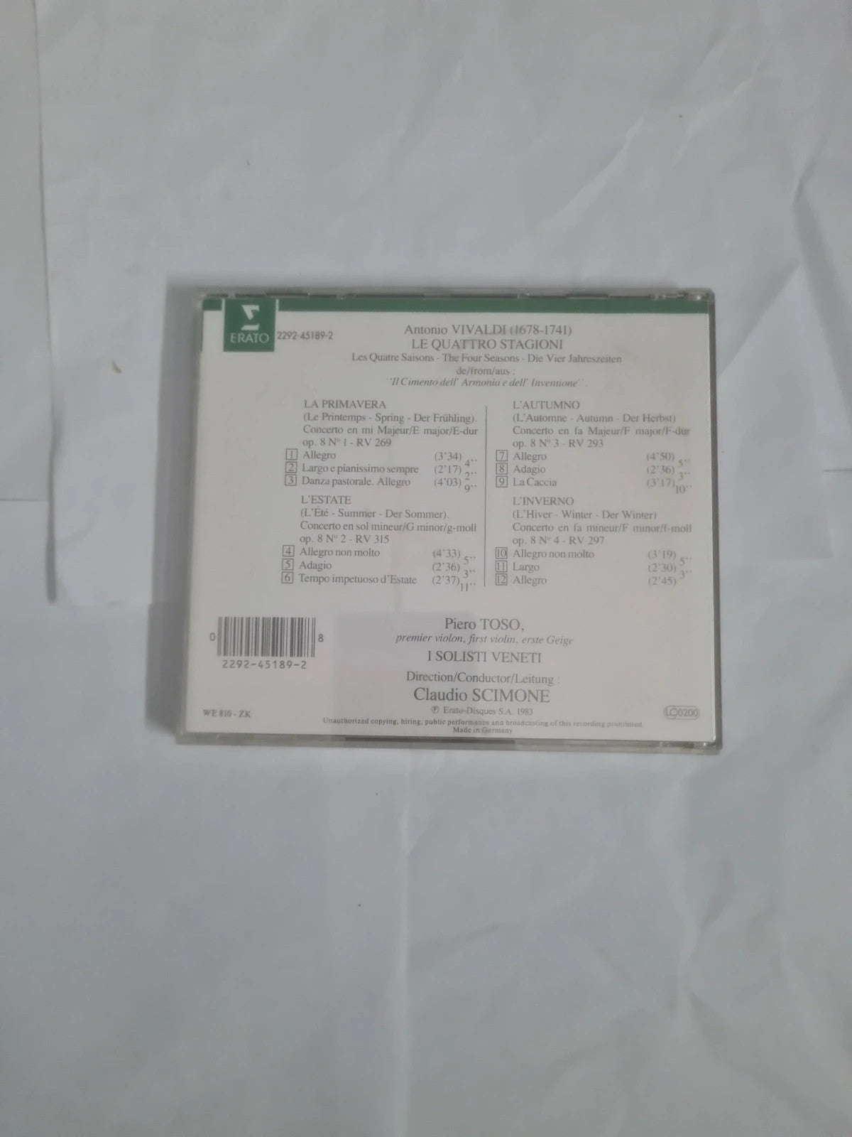 Vivaldi – Piero Toso, I Solisti Veneti, Claudio Scimone – Le Quattro Stagioni