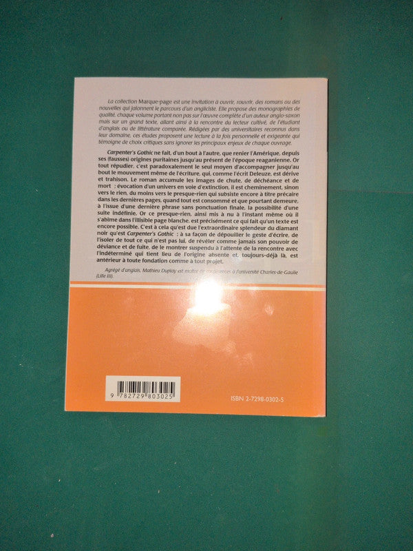 William Gaddis , Carpenter's Gothic
Le scandale de l'écriture
, Mathieu Duplay
