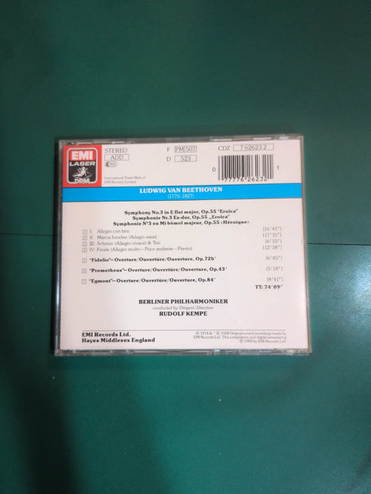 Cd Beethoven, Rudolf Kempe , Symphonie N°3 Eroica , Egmont , Prometheus , Fidelio