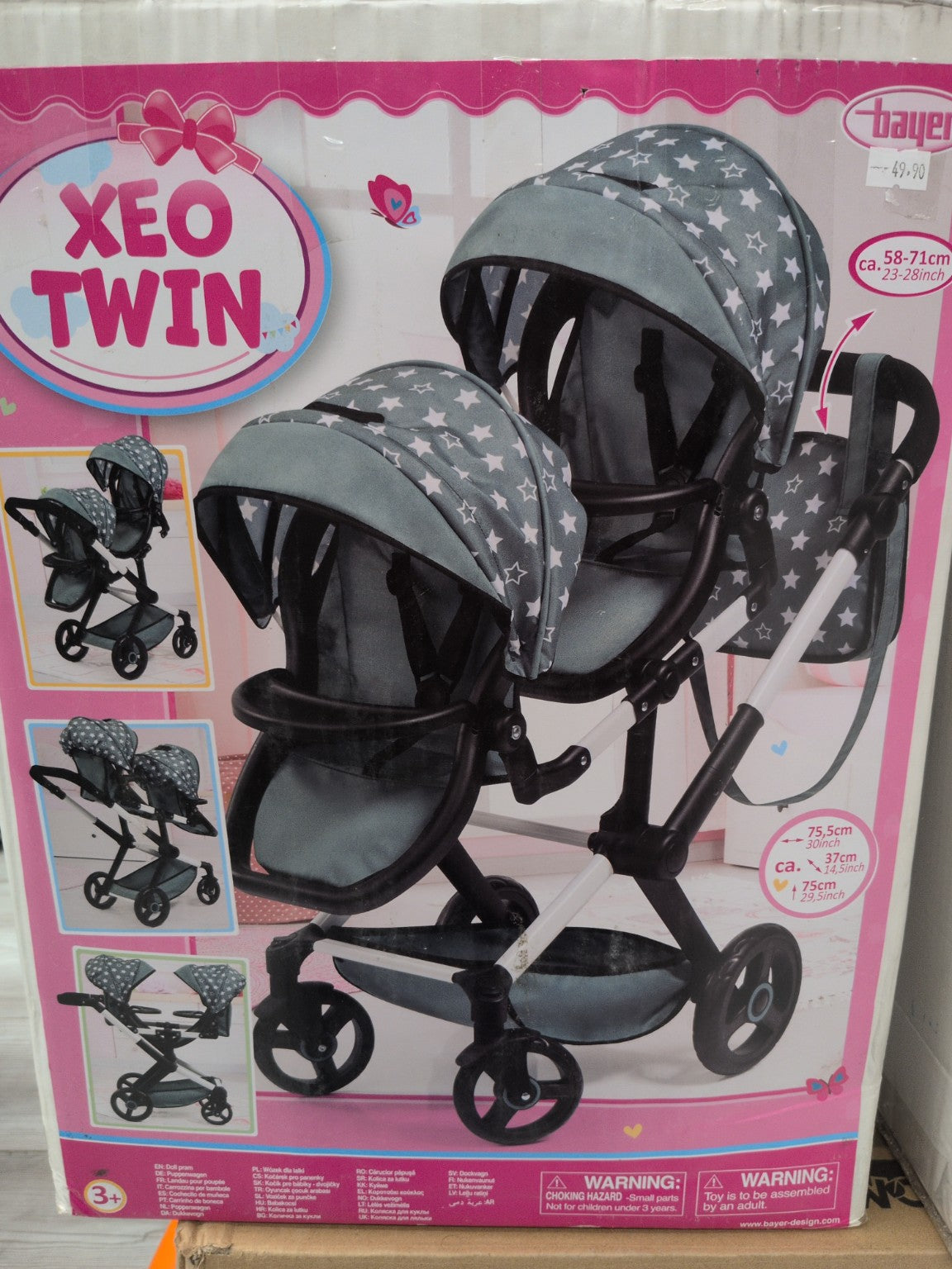 Bayer Xeo Twin poussette double pour poupée gris étoiles