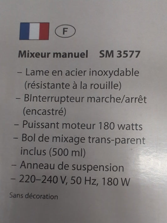 Mixeur manuel Clatronic SM 3577 rose - dos de la boîte
