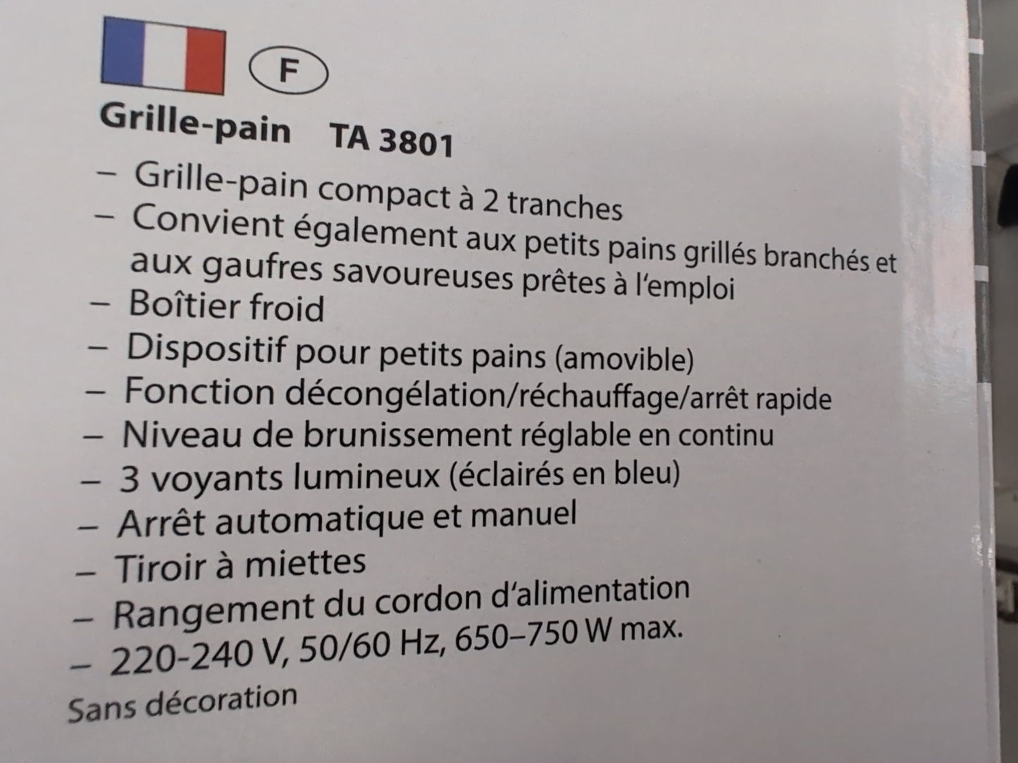 Grille-pain toaster Clatronic TA 3801 blanc - caractéristiques en français