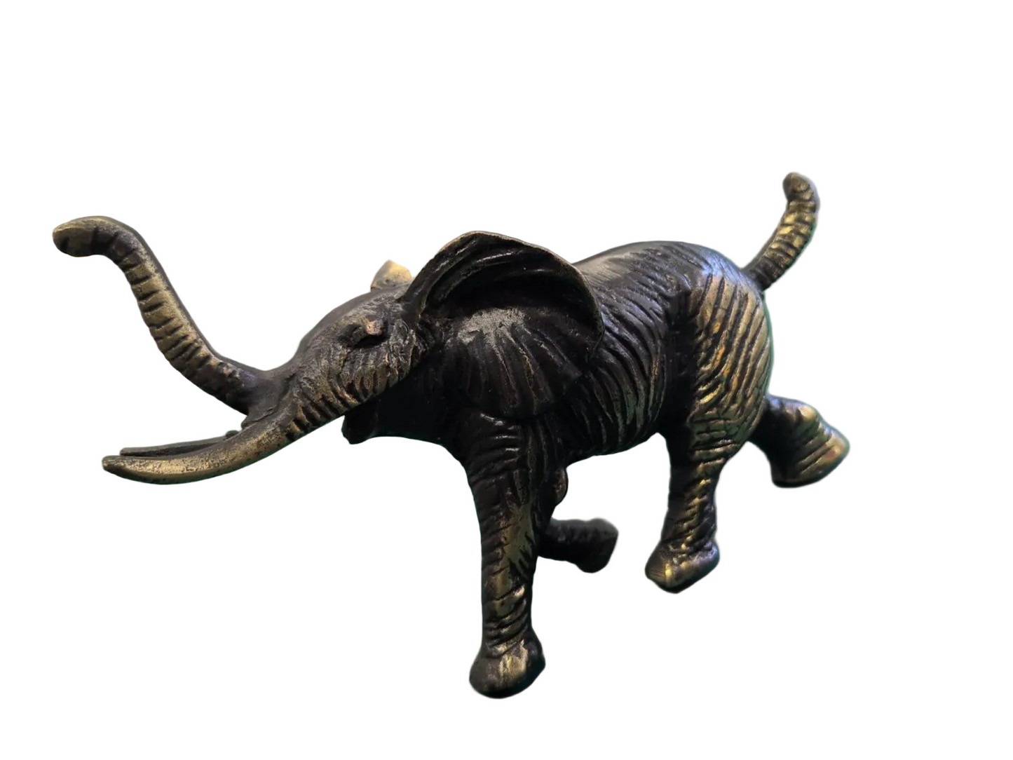 Éléphant décoratif trompe levée – Métal patiné style bronze – 14 cm