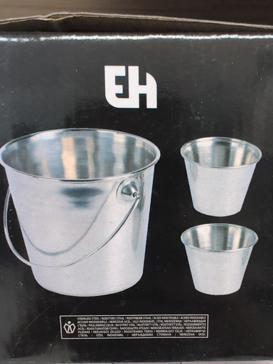 Dos de l'emballage du lot de seaux inox Excellent Houseware
