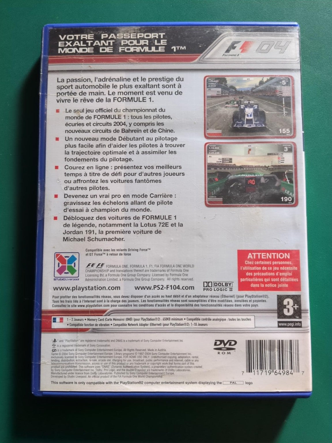 F1 04 Formula 1 PS2 PAL - face arrière