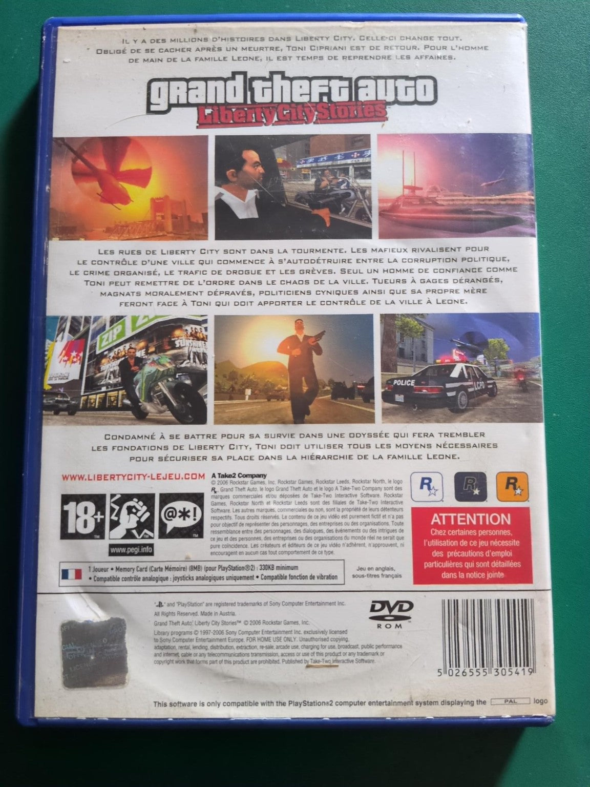 Grand Theft Auto Liberty City Stories PS2 PAL - face arrière
