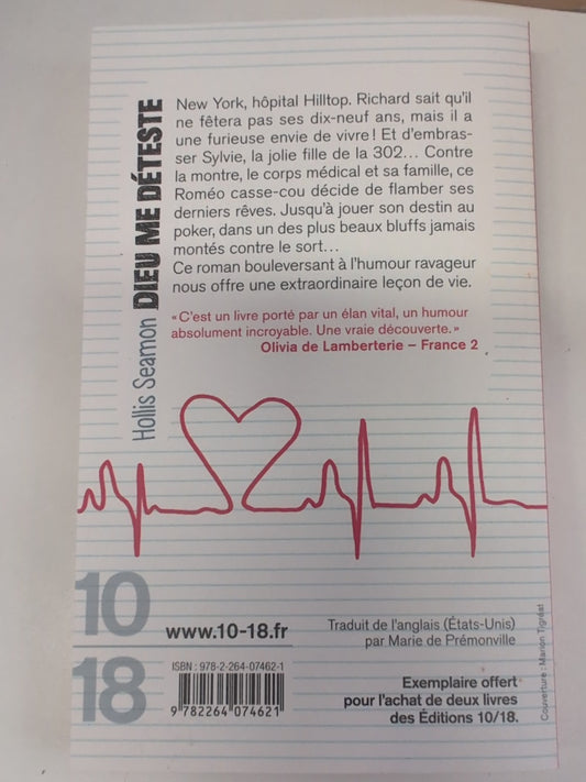 Dieu me déteste - Hollis Seamon - dos avec ISBN