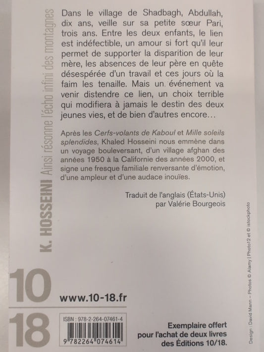 Ainsi résonne l’écho infini des montagnes - Khaled Hosseini - dos avec ISBN