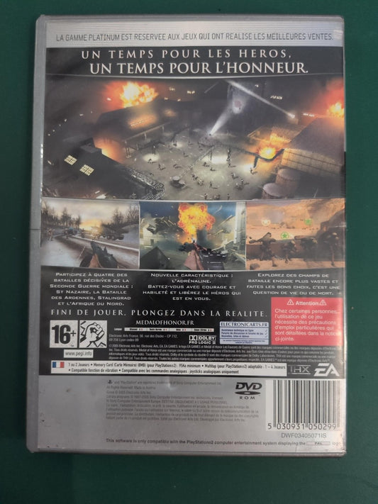 Medal of Honor Les Faucons de Guerre PS2 Platinum - dos