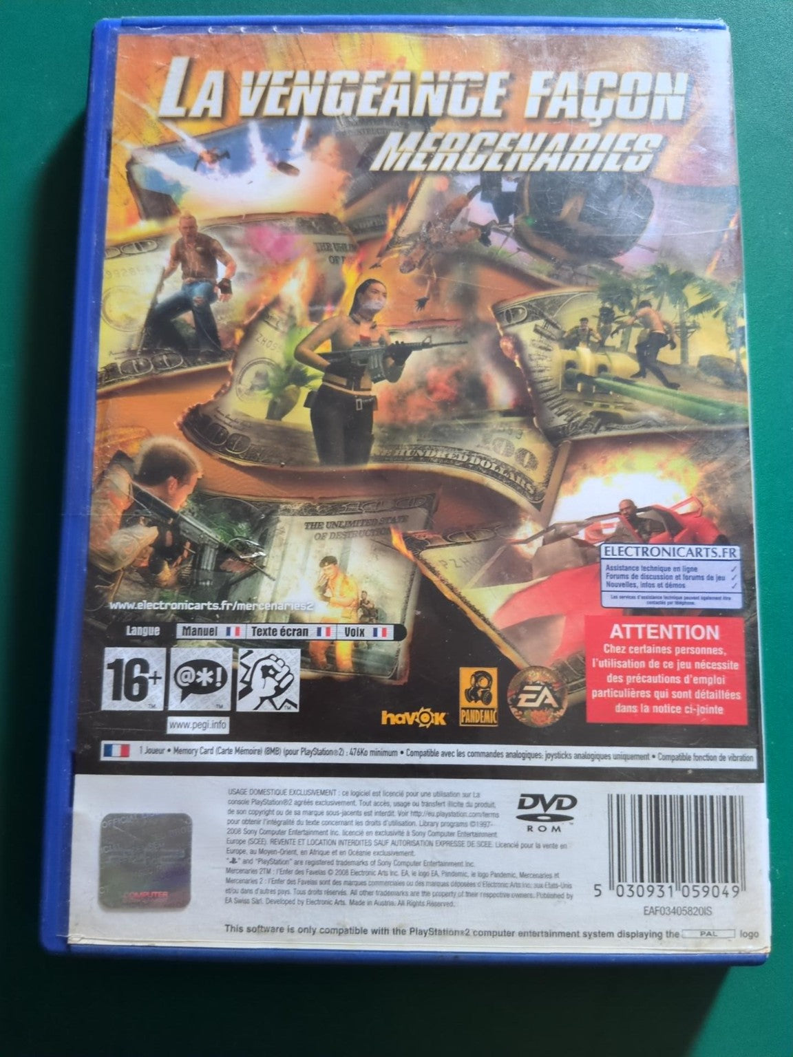 Mercenaries 2 L'Enfer des Favelas PS2 PAL - verso