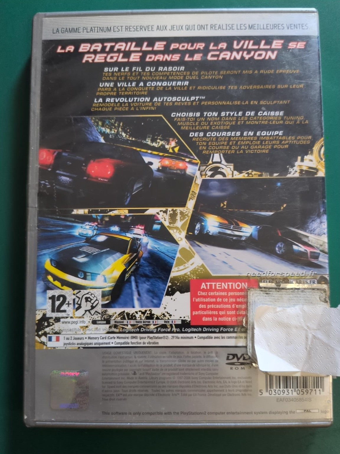Need for Speed Carbon PS2 Platinum PAL - face arrière