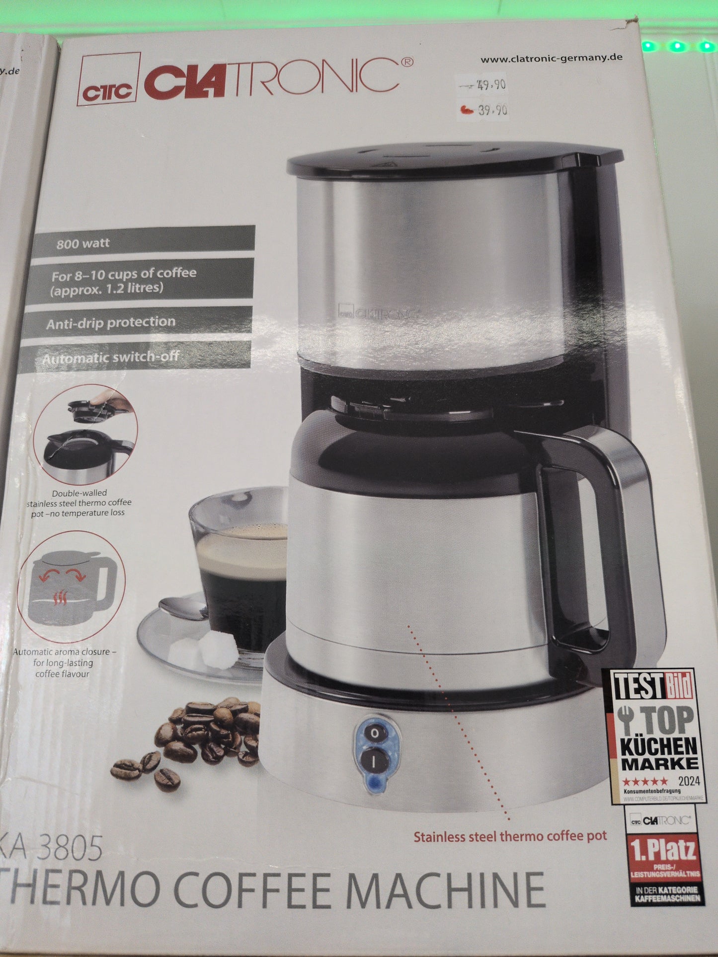 Clatronic KA 3805 - Thermo-Kaffeeautomat inox / noir