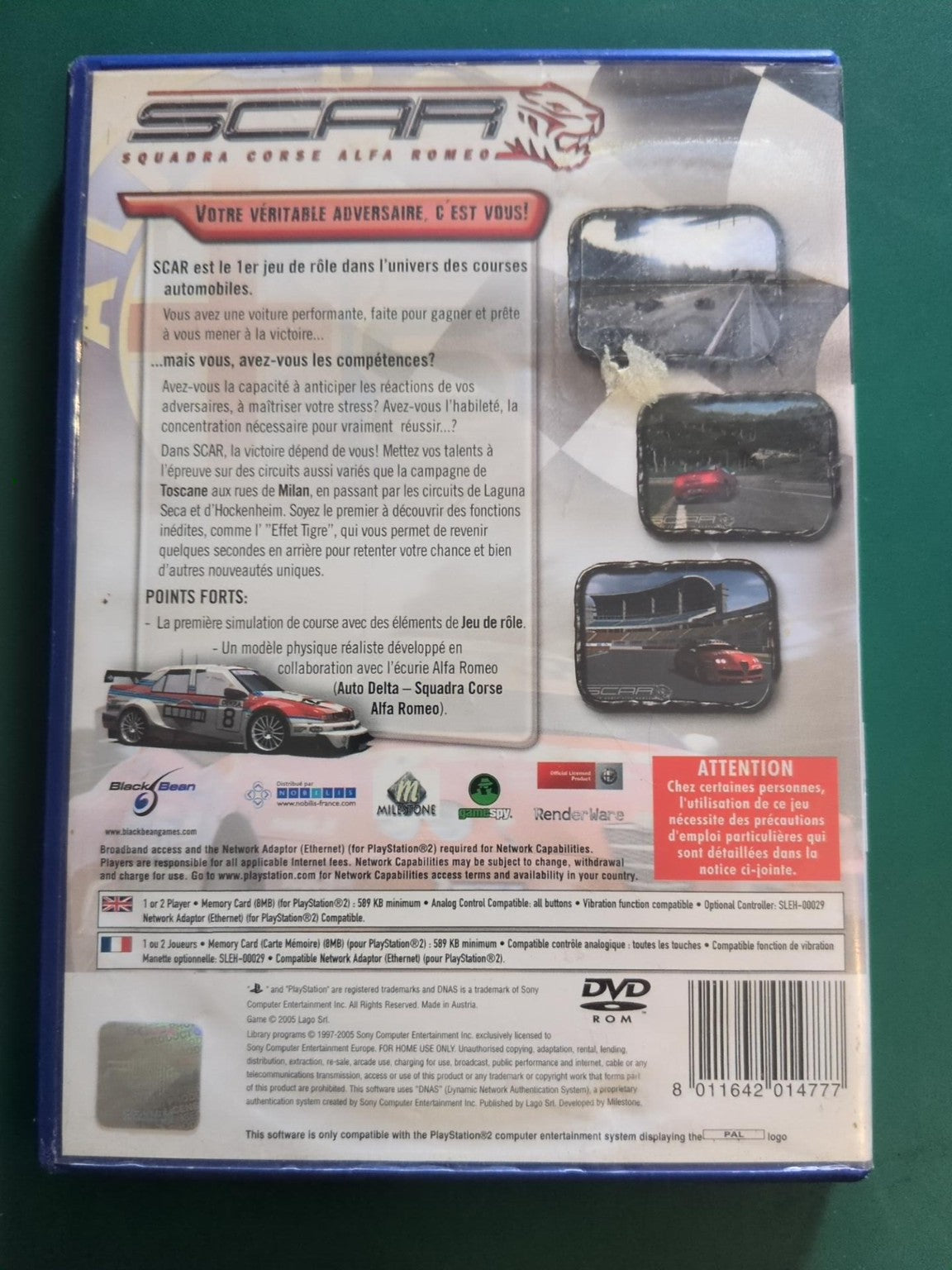 SCAR Squadra Corse Alfa Romeo PS2 PAL - dos