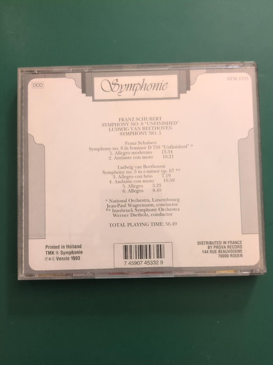 CD Schubert Symphonie n°8 Inachevée et Beethoven Symphonie n°5 - dos avec EAN 745907453329