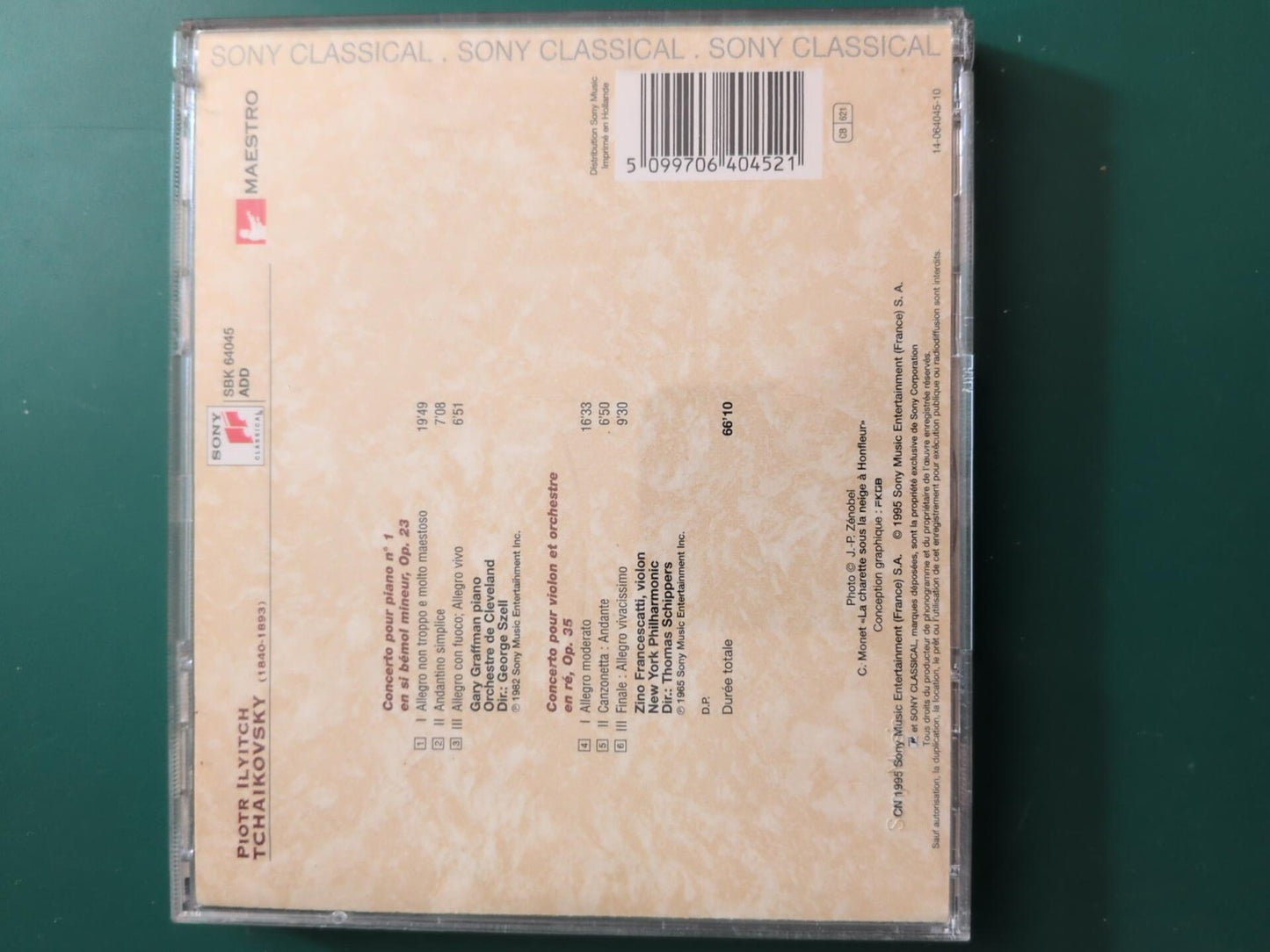 Tchaïkovski – Concerto pour piano et concerto pour violon – CD Sony Classical, face arrière