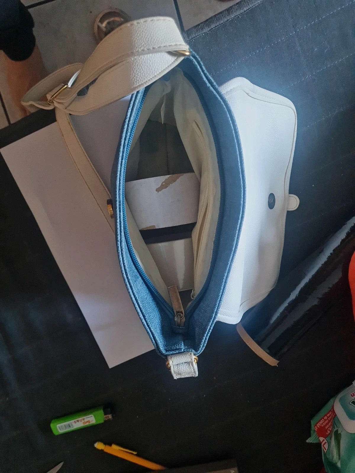 Sac à main ted lapidus bleu et blanc 27x16 cm