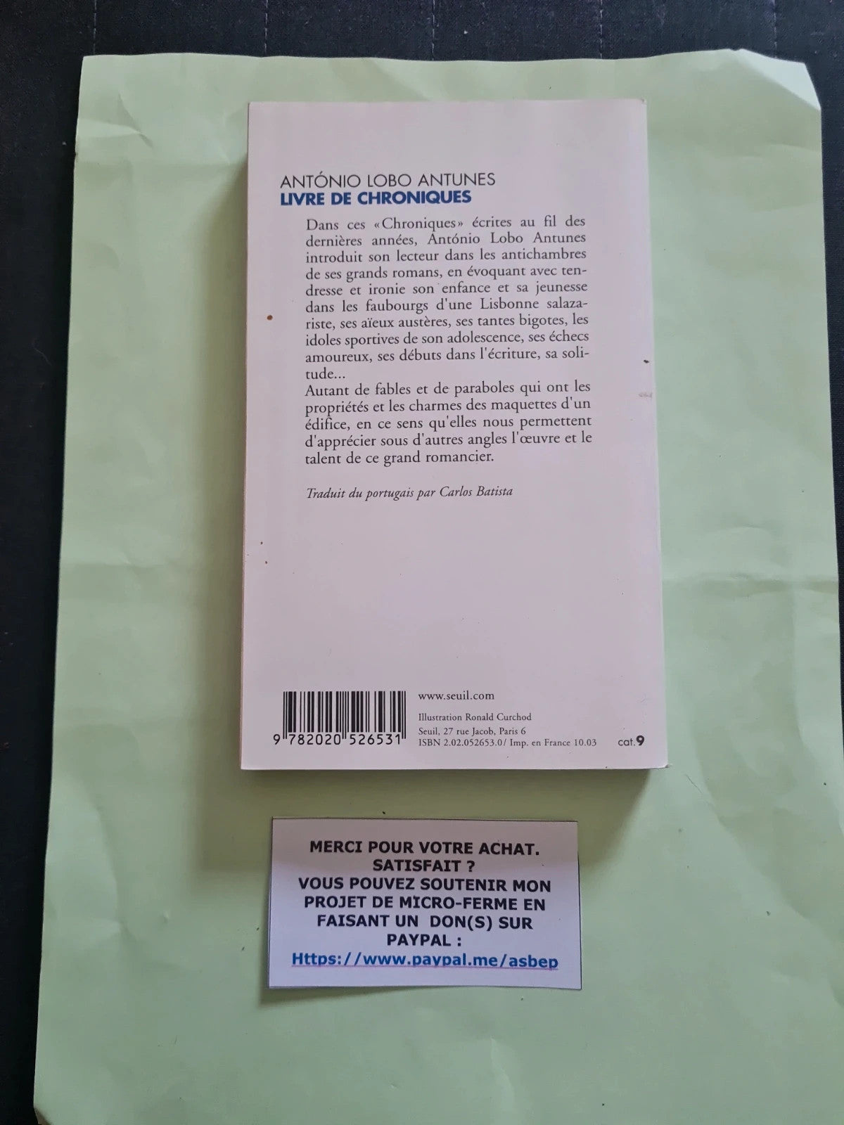 Livre de chroniques , Lobo Antunes, Antonio