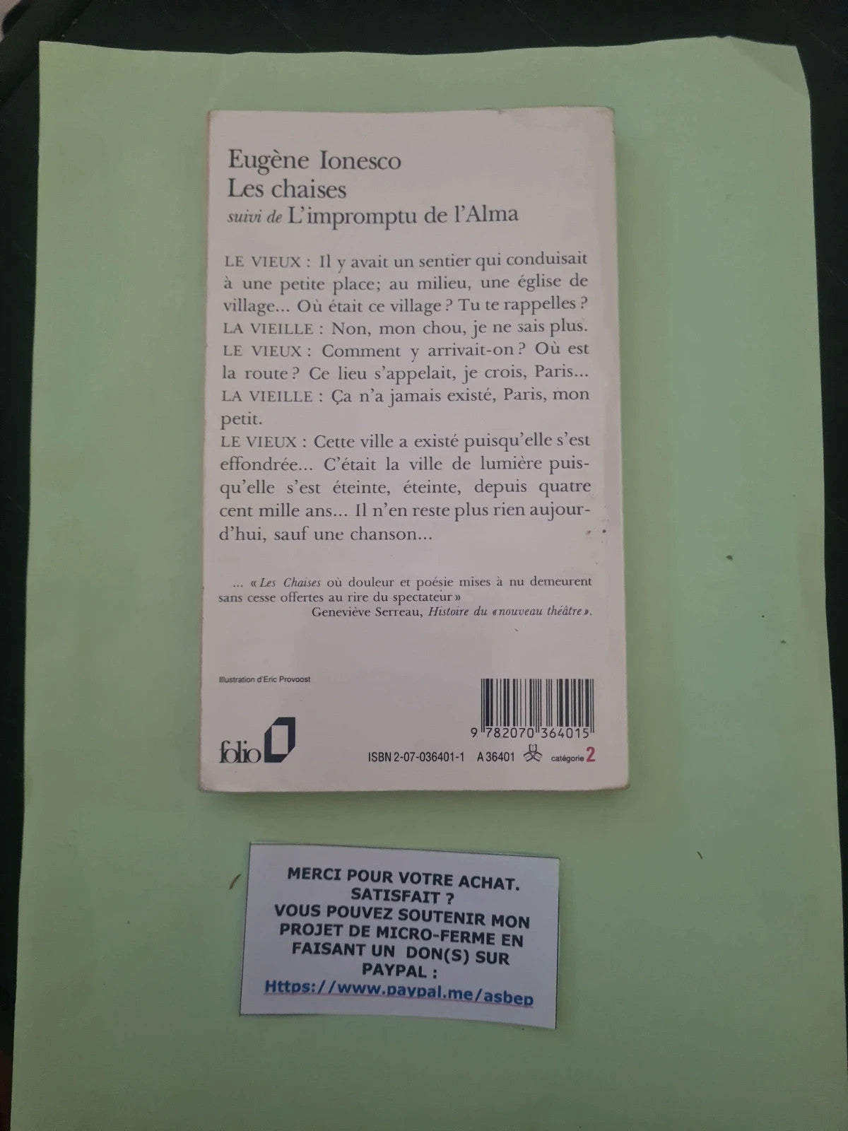 Les chaises / l'impromptu de l'alma, eugène ionesco 9782070364015