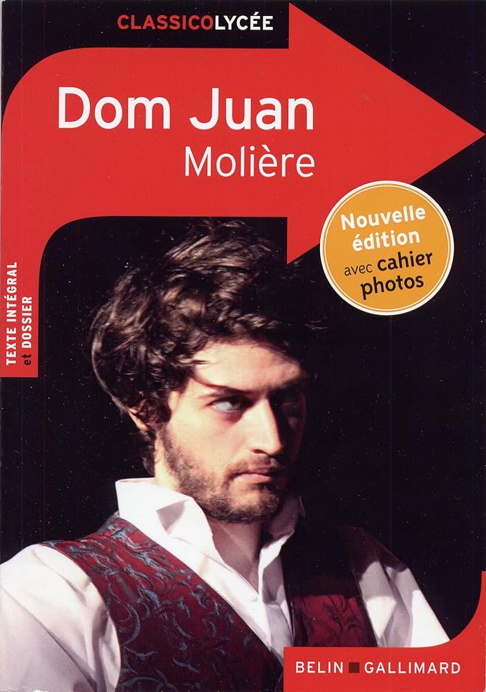 Cover of 'Dom Juan' by Molière, featuring striking design and bold text.