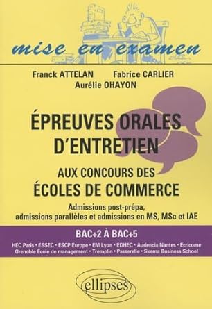 Epreuves orales d'entretien aux concours des écoles de commerce: Admissions post-prépa, admissions parallèles et admissions en MS, MSc et IAE cover image