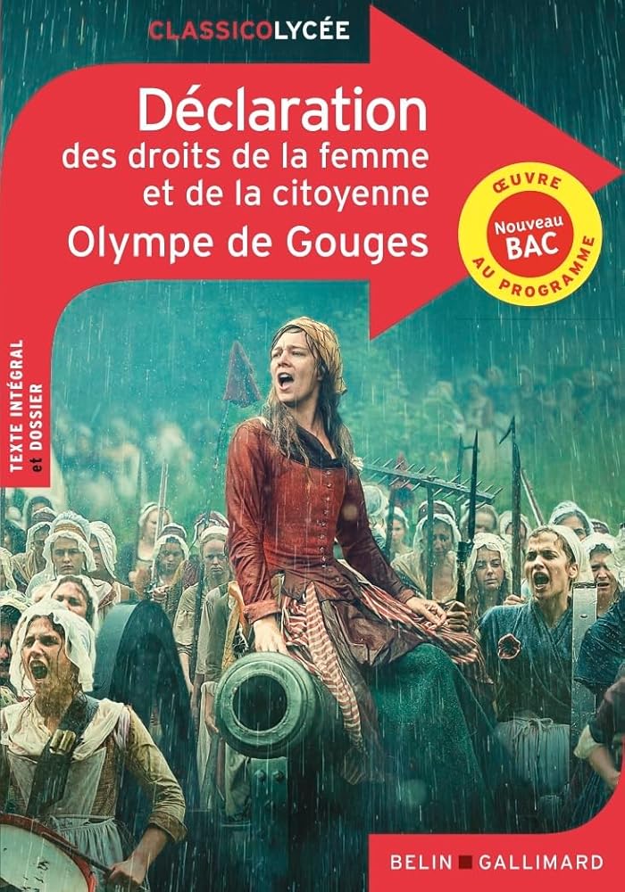 Couverture du livre 'Déclaration des droits de la femme et de la citoyenne' d'Olympe de Gouges avec des figures historiques.