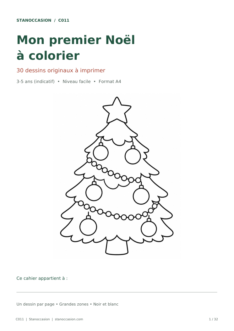 C011 - Mon premier Noël à colorier : couverture, 30 dessins faciles pour les 3-5 ans