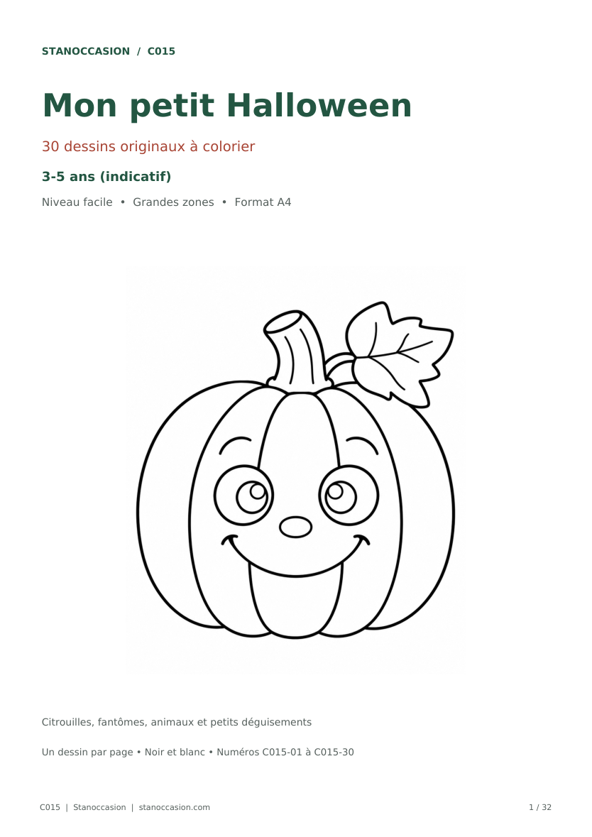 C015 - Mon petit Halloween : couverture réelle, 30 coloriages faciles pour les 3-5 ans