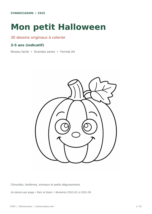 C015 - Mon petit Halloween : couverture réelle, 30 coloriages faciles pour les 3-5 ans