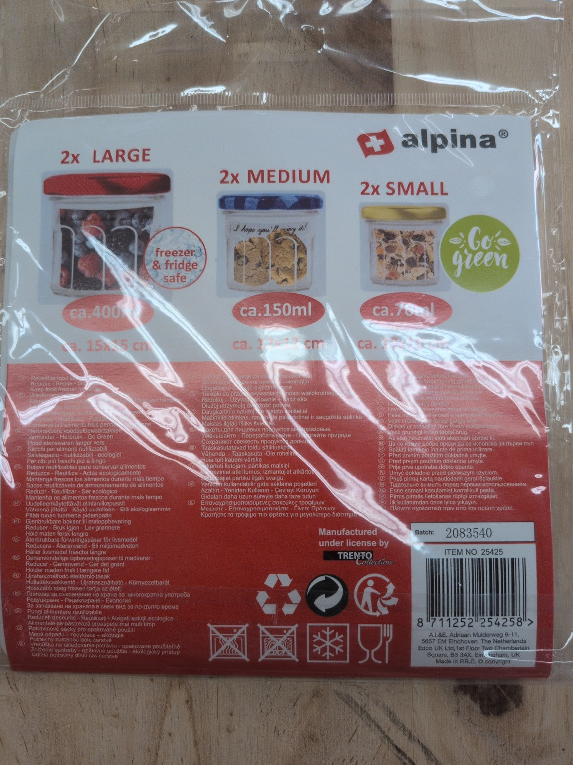 Alpina sachets réutilisables 6 pièces - dos avec EAN