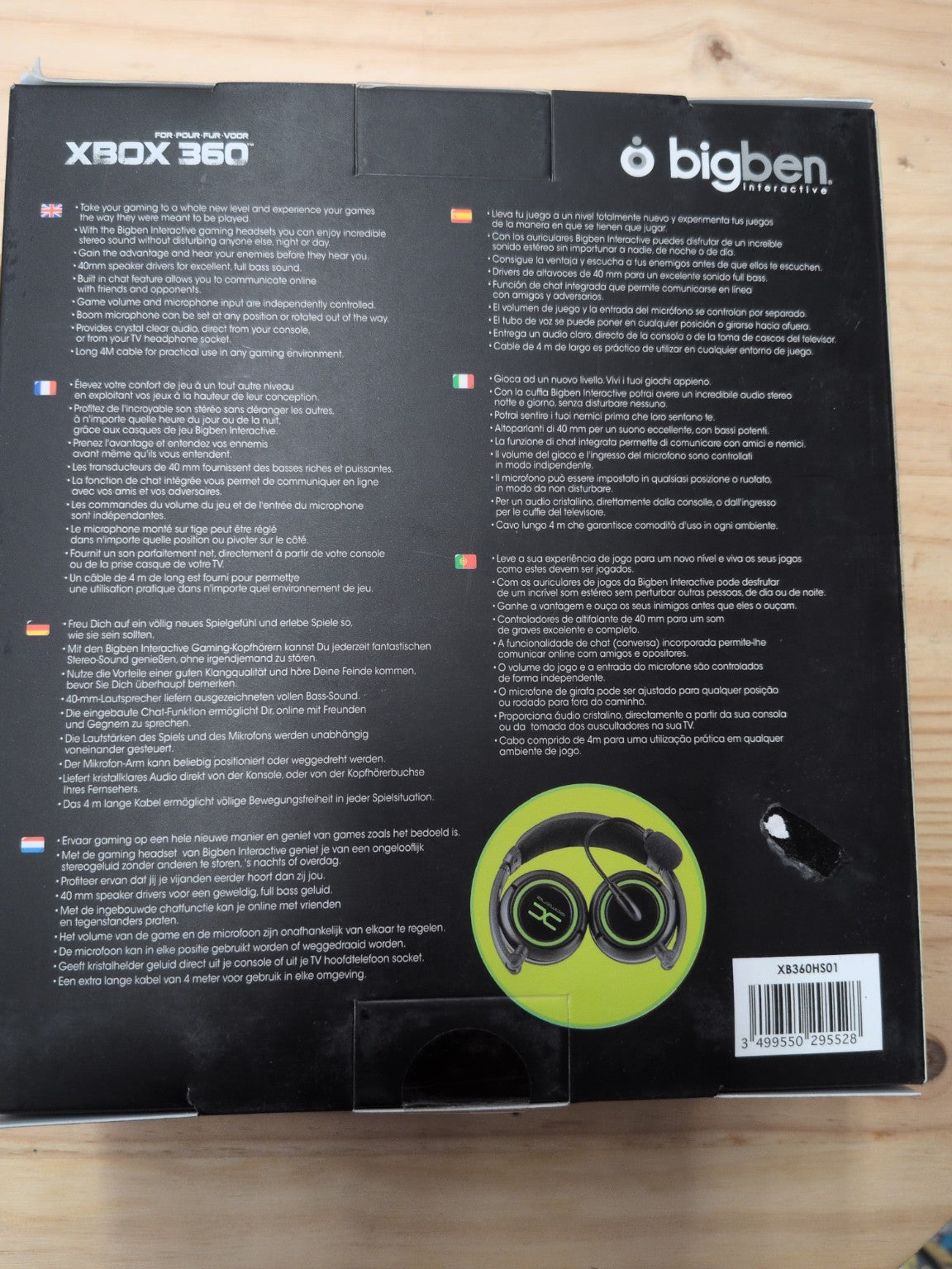 Bigben XHS01 casque gaming Xbox 360 - dos boîte