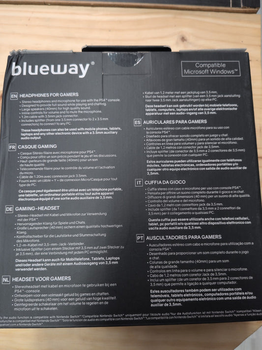 Blueway Gaming Headset PS4 Xbox One Nintendo Switch - dos boîte