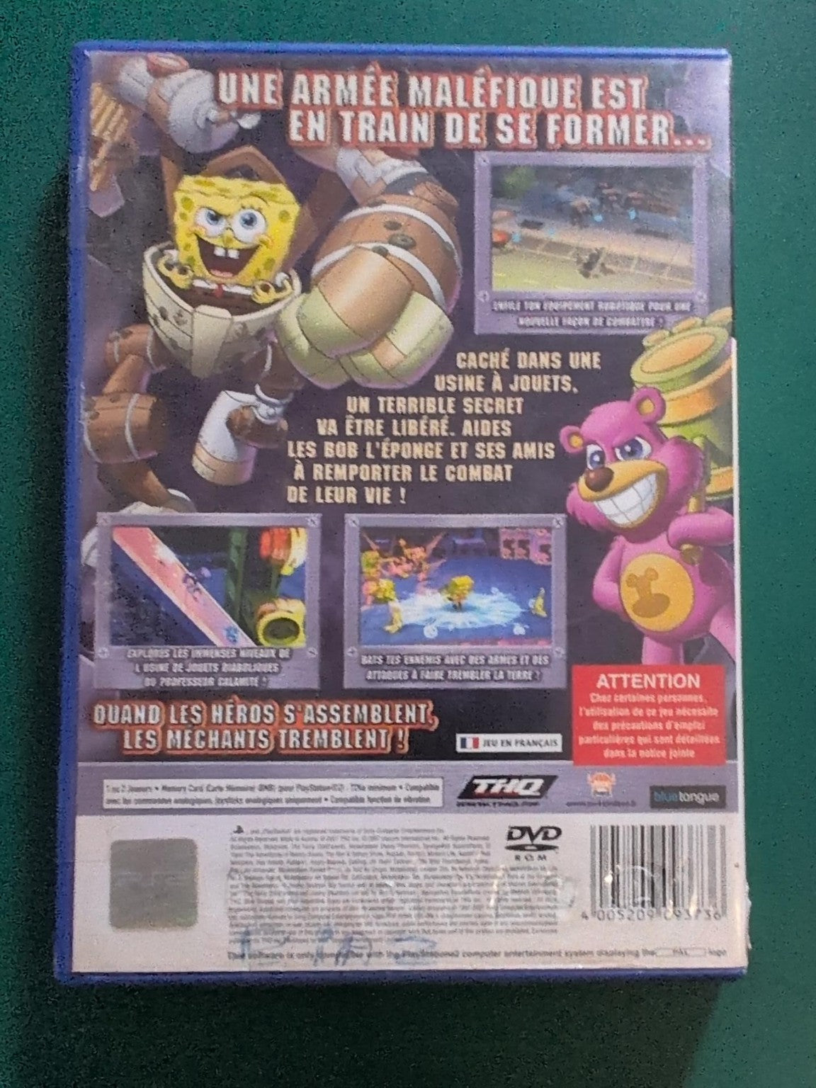 Bob l'éponge et ses amis : Contre les robots-jouets PS2 PAL - dos
