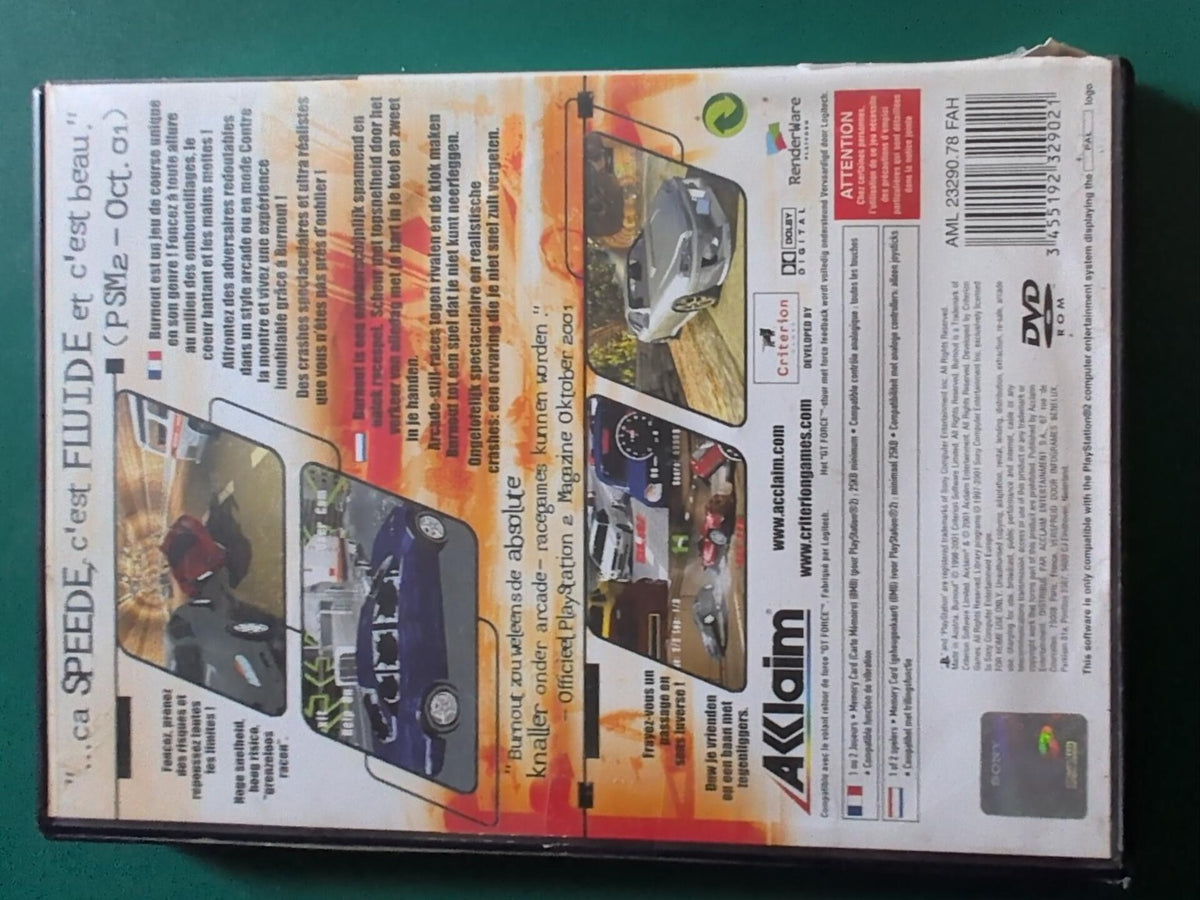 Burnout PlayStation 2 PAL - face arrière