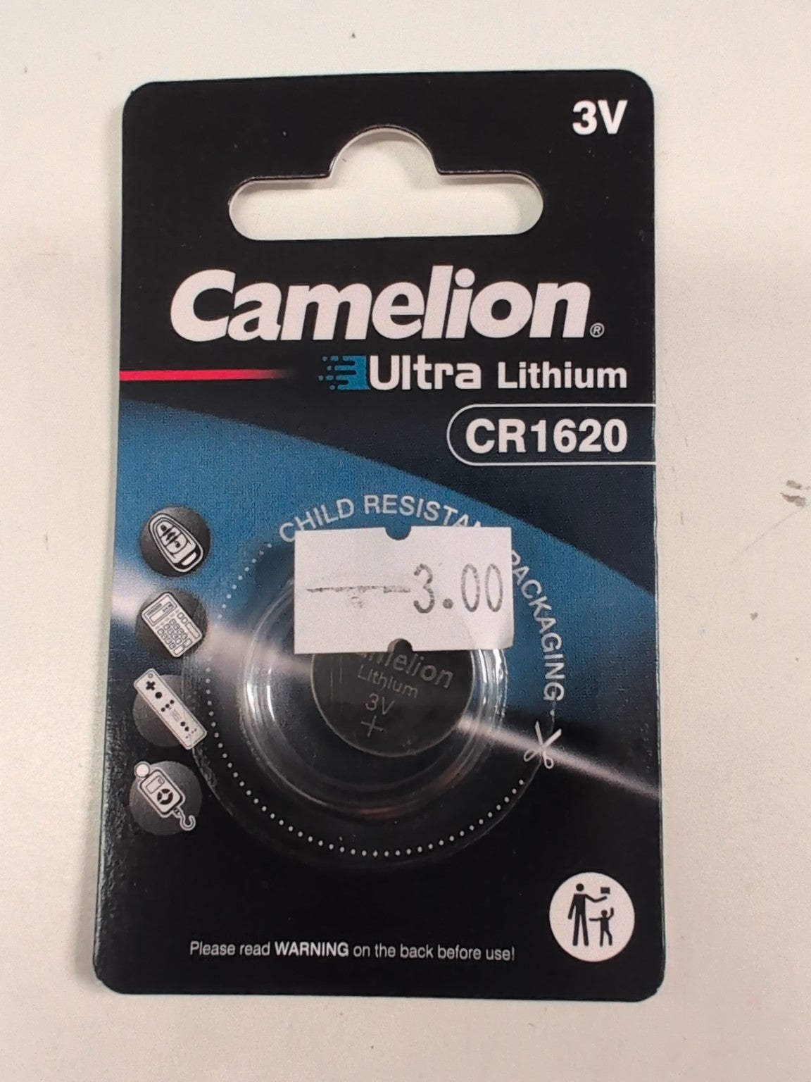 Pile bouton Camelion Ultra Lithium CR1620 3V - face avant