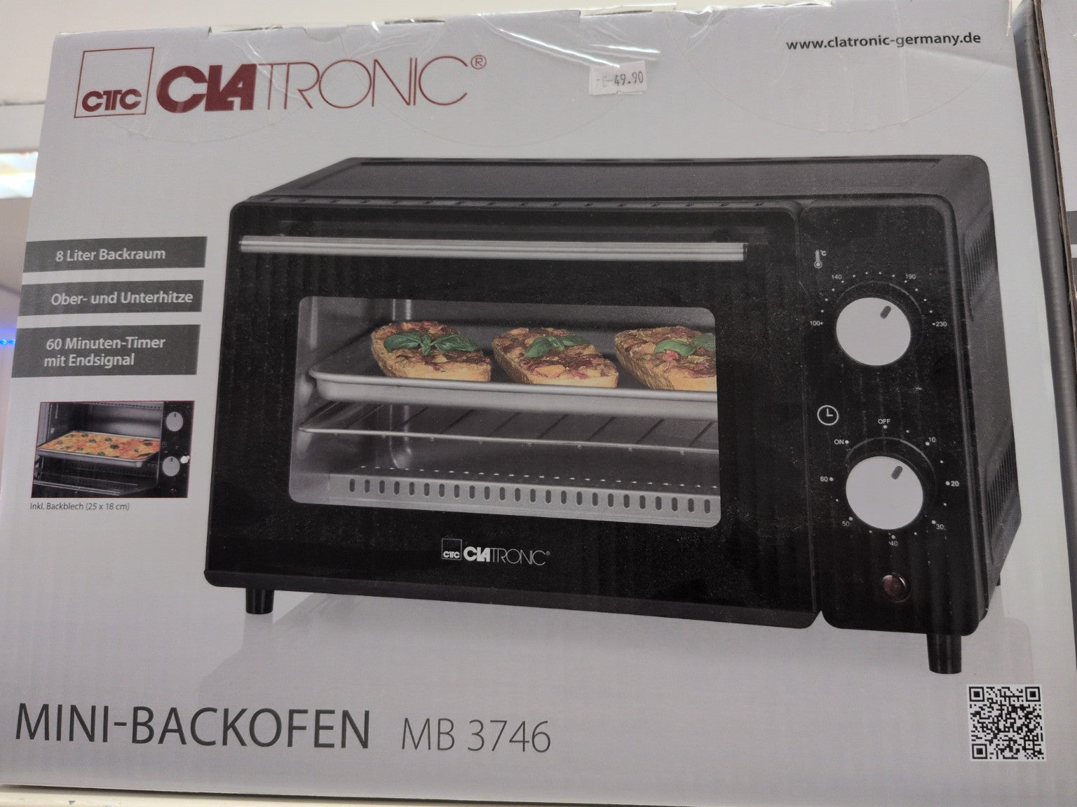 Mini four Clatronic MB 3746 8 litres - face de la boîte