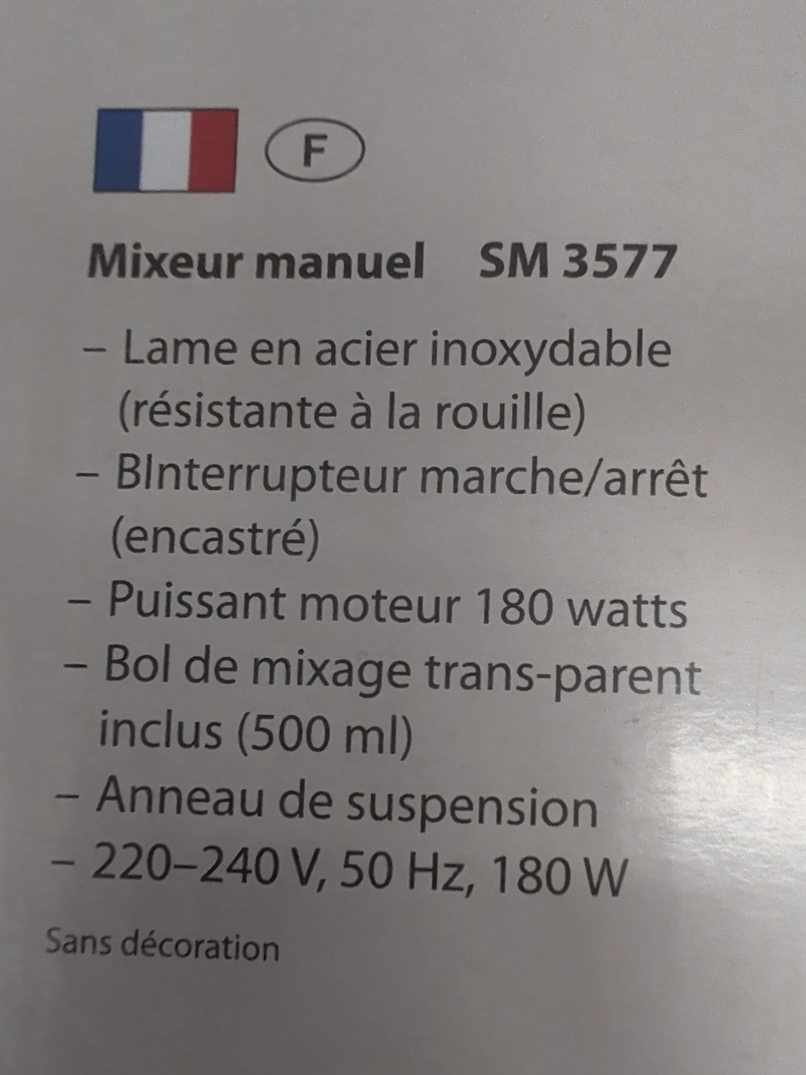 Mixeur manuel Clatronic SM 3577 rose - dos de la boîte