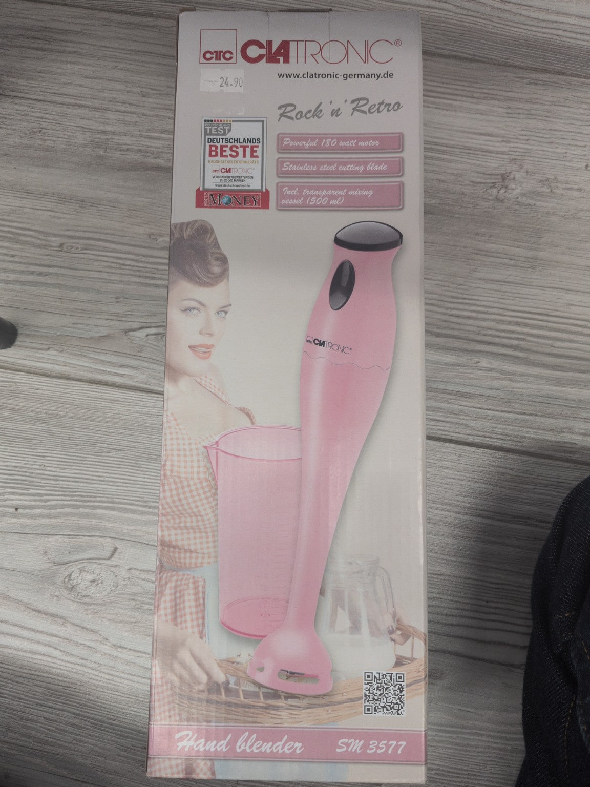 Mixeur manuel Clatronic SM 3577 rose - face de la boîte