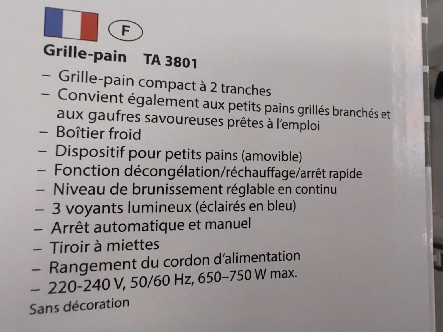 Grille-pain toaster Clatronic TA 3801 blanc - caractéristiques en français
