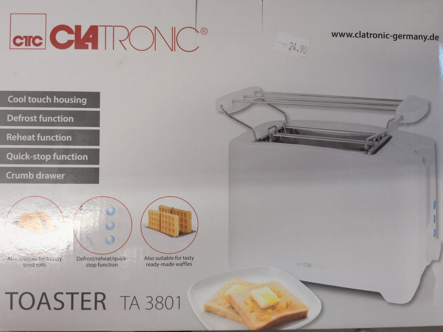 Grille-pain toaster Clatronic TA 3801 blanc - face de la boîte
