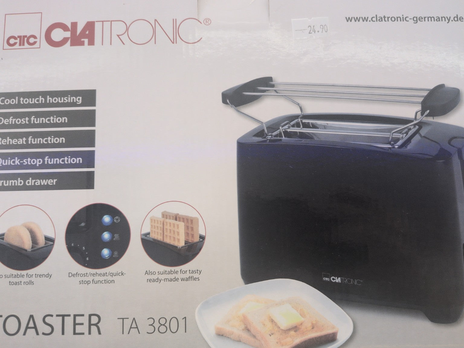 Grille-pain toaster Clatronic TA 3801 noir - face de la boîte