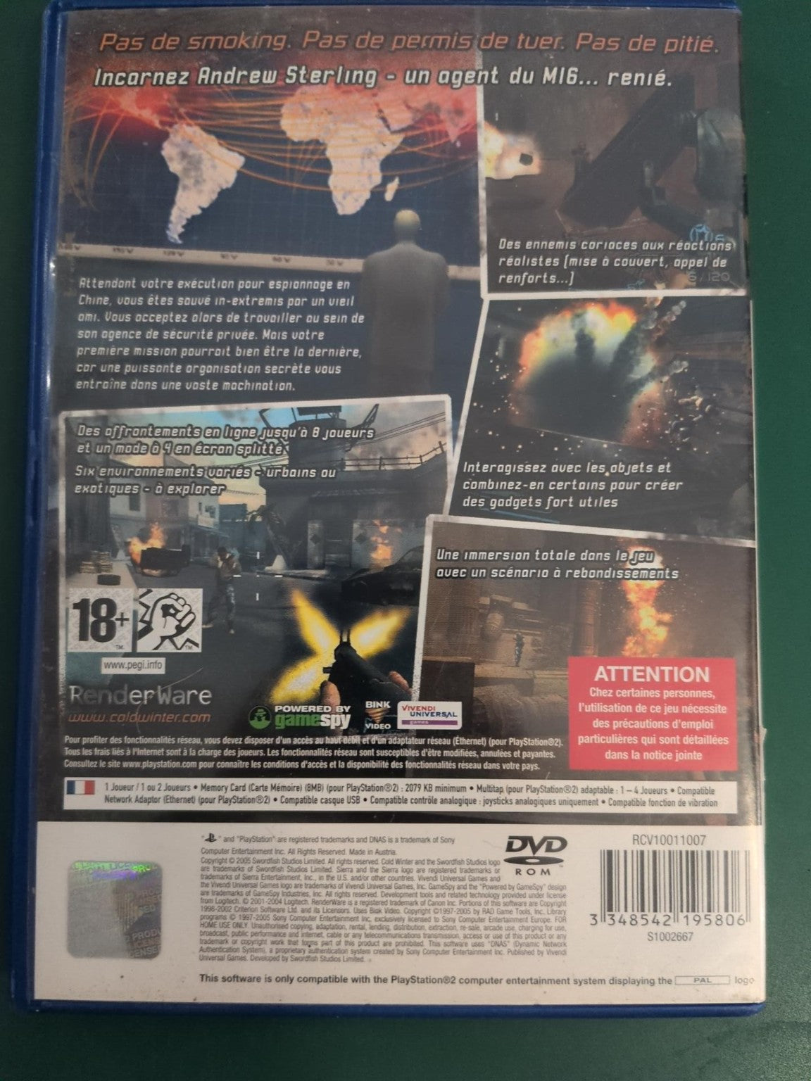 Cold Winter jeu PlayStation 2 PS2 PAL - dos