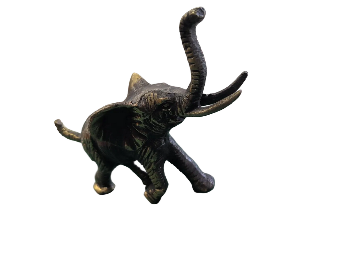 Éléphant décoratif trompe levée – Métal patiné style bronze – 14 cm