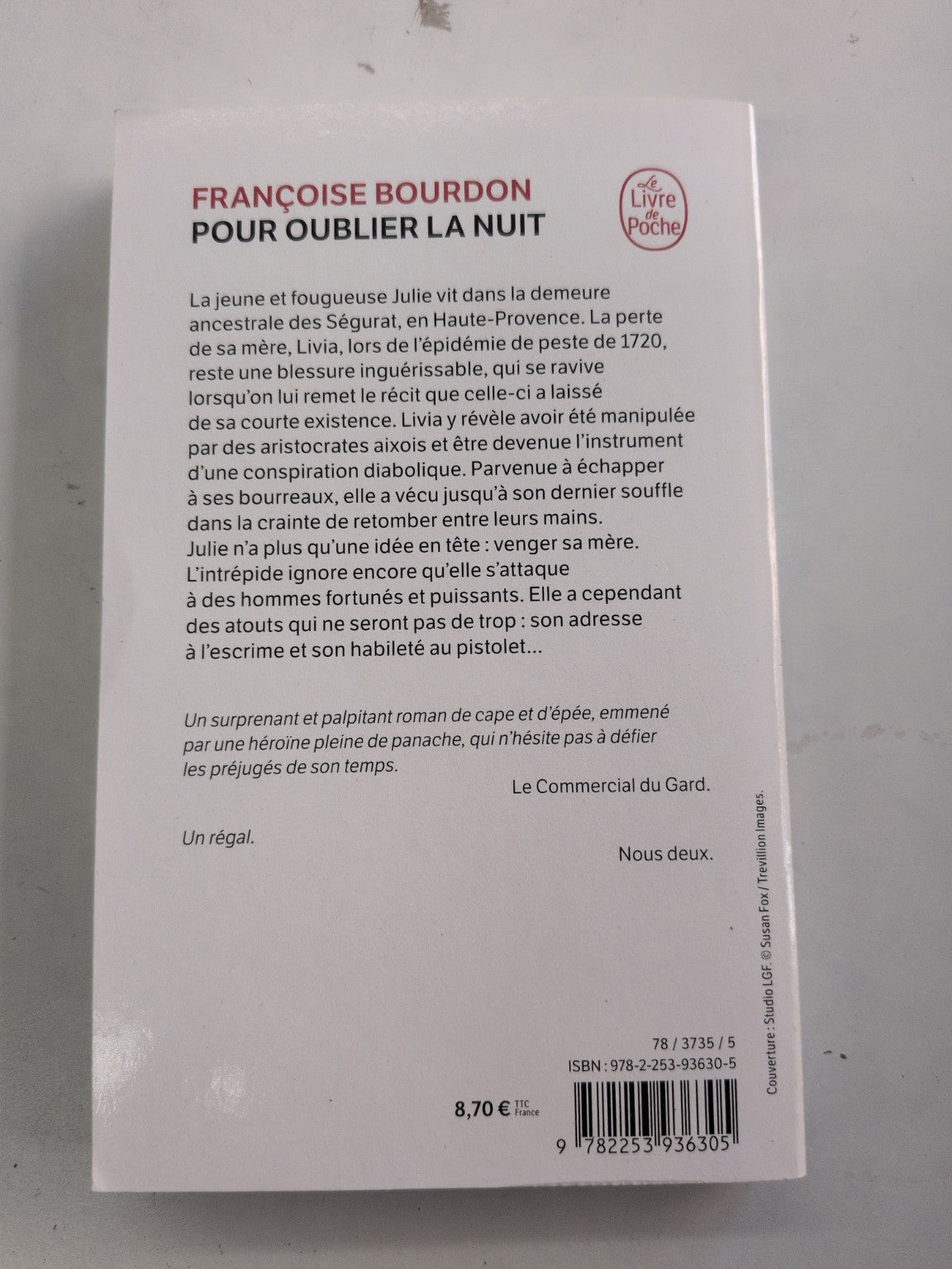 Pour oublier la nuit – Françoise Bourdon – quatrième de couverture