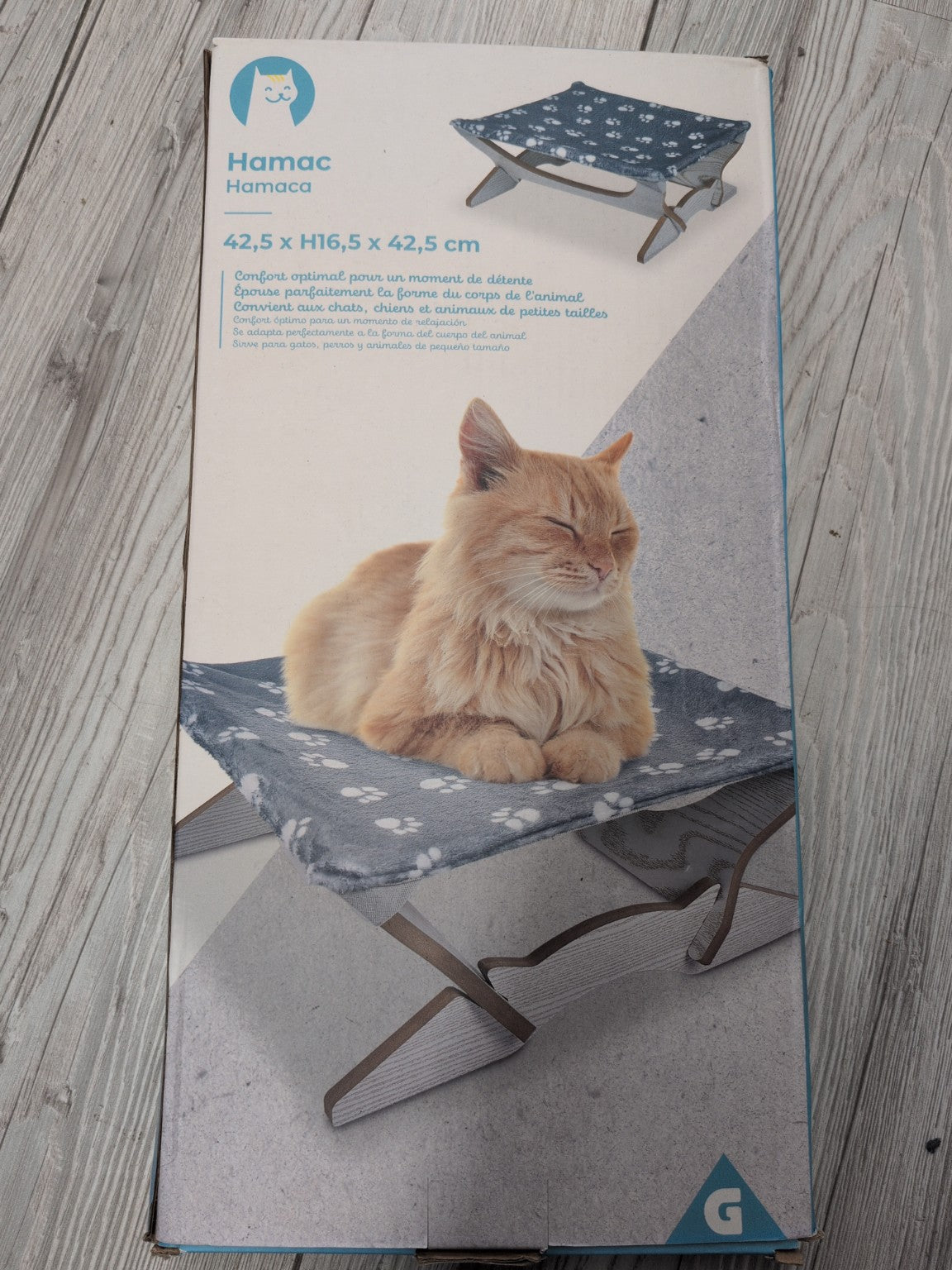 Hamac pour chat bleu motif pattes 42,5 x 16,5 x 42,5 cm