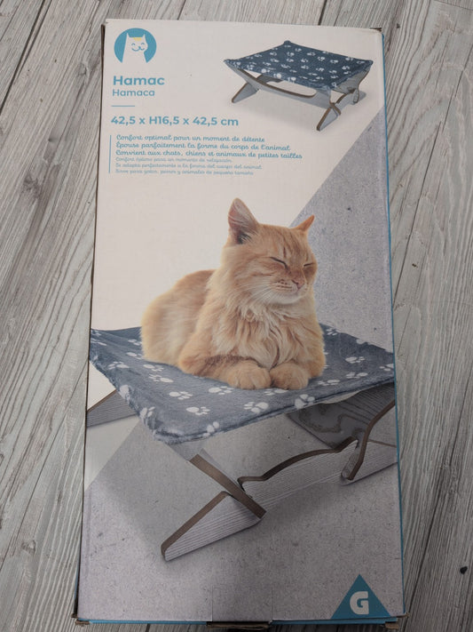 Hamac pour chat bleu motif pattes 42,5 x 16,5 x 42,5 cm