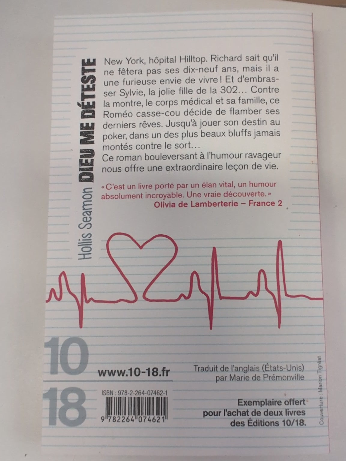 Dieu me déteste - Hollis Seamon - dos avec ISBN
