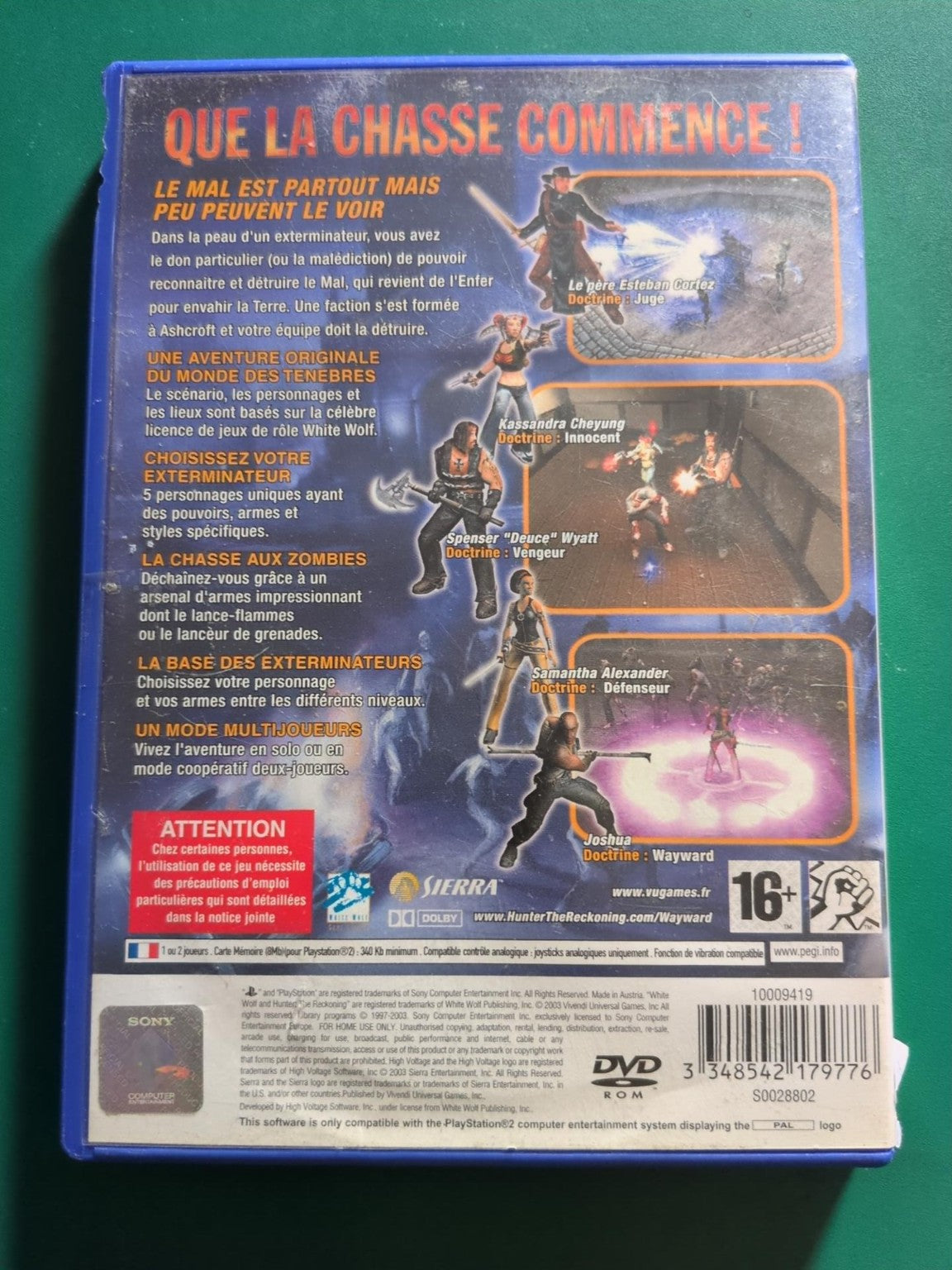 Hunter The Reckoning Wayward PS2 PAL - verso
