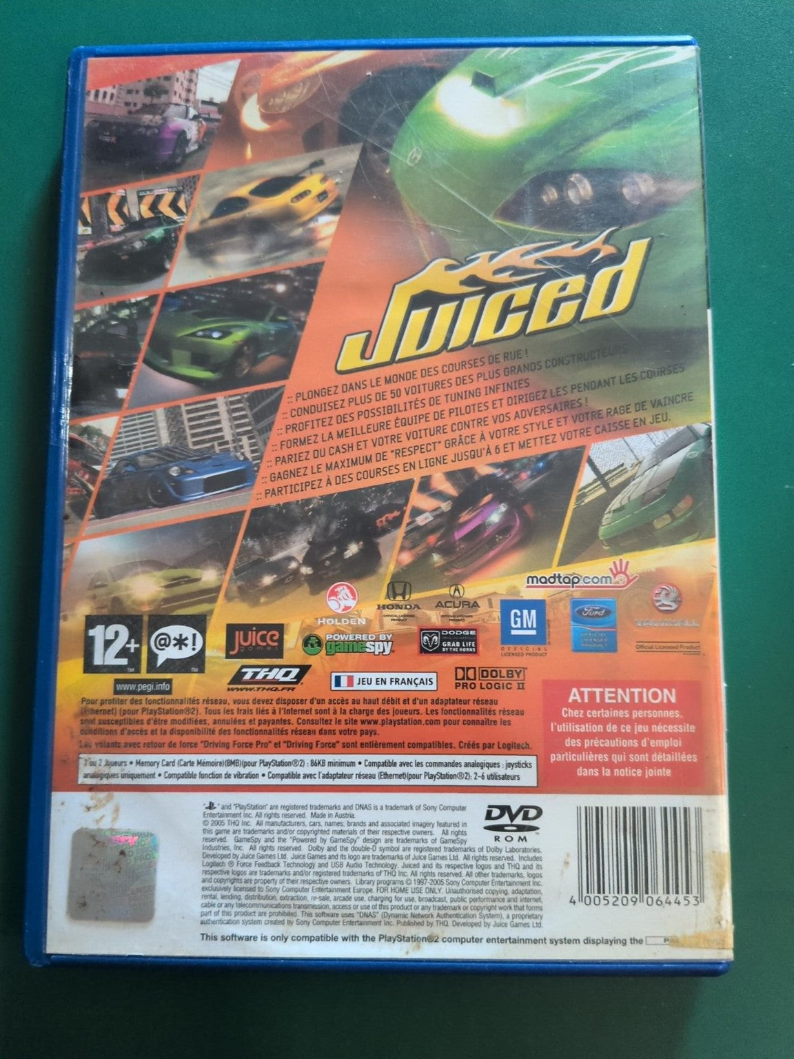 Juiced jeu PS2 PAL - face arrière
